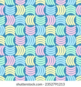 Vector. Seamless Pattern. Colorful Pastel Blue Yellow Green Pink Color doodle thick line Design.