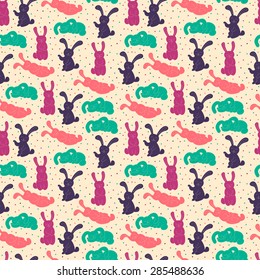 vector seamless pattern with colorful rabbits