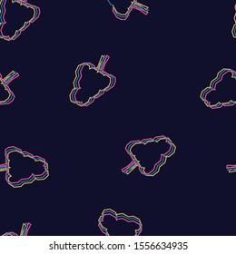 Vector seamless pattern with colorful raspberries, blackberries on dark isolated background. Berry background for wallpaper, fabric, prints, cards, packaging. Pink, blue, yellow line drawings.