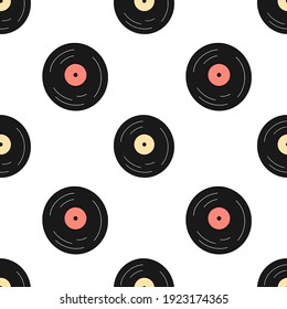 Vector seamless pattern with colorful records