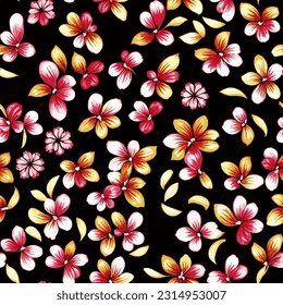 vector seamless pattern colorful retro flowers on black background