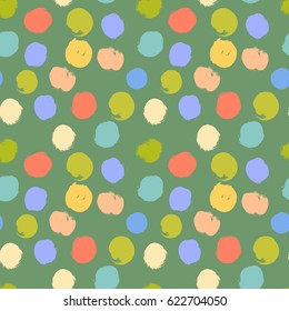 Vector seamless pattern. Colorful round brush strokes. Grunge hand drawn abstract circles. Geometric doodle wallpaper. Polka dot