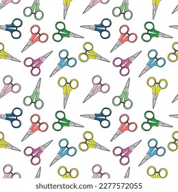 Vector seamless pattern with Colorful scissors. Isolated on off white background. cartoon style scissor pattern , cute pastel color scissors