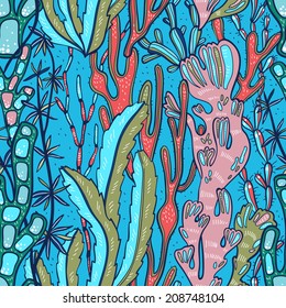 vector seamless pattern with colorful sea plants