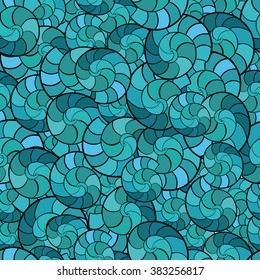 Vector seamless pattern with colorful shells. Doodle scetchy seamless pattern