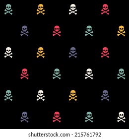 vector seamless pattern with colorful skulls