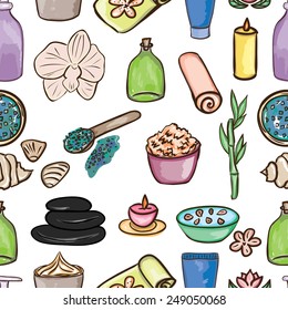 Vector seamless pattern with colorful spa icons. 