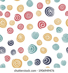 Vector seamless pattern with colorful spirals on white background. Abstract background