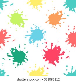 Vector seamless pattern with colorful spots. Background with green, blue, yellow, orange and pink splashes. Bright background that could be used for web and print materials, wallpapers, children goods