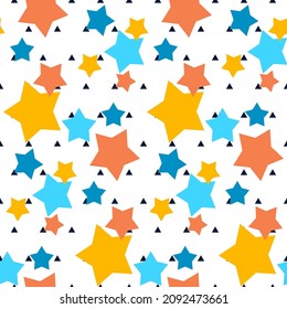 Vector seamless pattern with colorful stars on white sky background