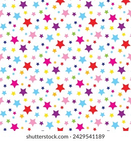 Vector seamless pattern with colorful stars confetti. Isolated on white background. Texture for wrapping paper, wallpaper, print