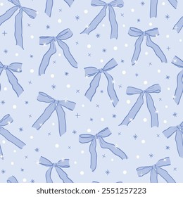 Vector seamless pattern with colorful striped satin bow knots. Hand drawn repeated illustration with coquette vintage narrow ribbon bows. Concept of celebration, holiday, party decoration, gift.