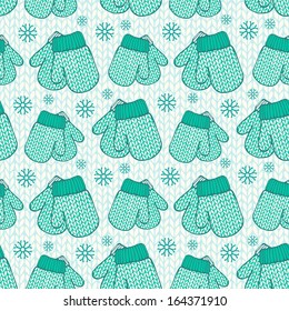 Vector seamless pattern with colorful stylized mittens. Decorative winter background