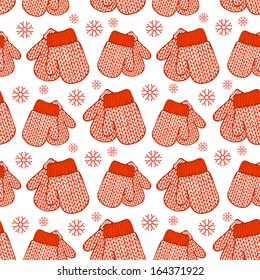 Vector seamless pattern with colorful stylized mittens. Decorative winter background