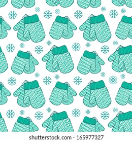 Vector seamless pattern with colorful stylized mittens. Winter background