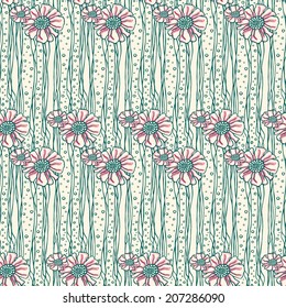 Vector seamless pattern with colorful stylized flowers 