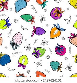 Vector seamless pattern with colorful stylized strawberries