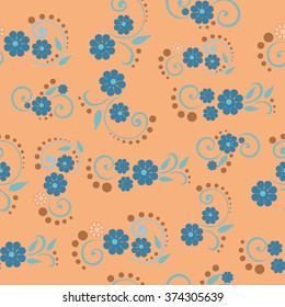 Vector seamless pattern with colorful summer flowers on a golden background