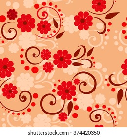 Vector seamless pattern with colorful summer flowers on a golden background