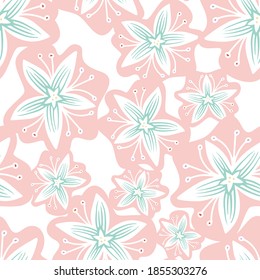 Vector seamless pattern colorful tender design of lined silhouettes flowers in pastel colors. The design is perfect for backgrounds, textiles, wrapping paper, wallpaper, decorations and surfaces
