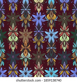 Vector seamless pattern colorful tender baroque design of lined silhouettes flower lace. The design is perfect for backgrounds, textiles, wrapping paper, wallpaper, decorations