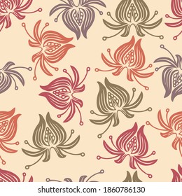 Vector seamless pattern colorful tender baroque design of lined silhouettes flower lace in pastel tones. The design is perfect for backgrounds, textiles, wrapping paper, wallpaper, decorations