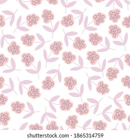 Vector seamless pattern colorful tender design of lined silhouettes flowers in pink tones. The design is perfect for backgrounds, textiles, wrapping paper, wallpaper, decorations and surfaces