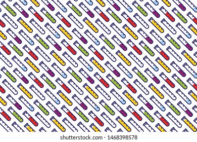 Vector seamless pattern with colorful test tube isolated on white background.