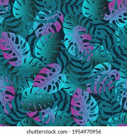 Vector seamless pattern with colorful tropical plants.