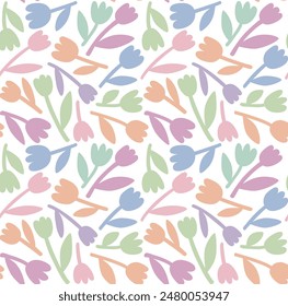 Vector seamless pattern with colorful tulips. Abstract floral background in pastel colors	