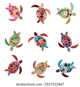 Vector seamless pattern with colorful turtles. Underwater sea pattern. Sea turtles. Vector seamless pattern with marine animals