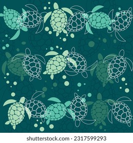 Vector seamless pattern with colorful turtles. Underwater sea pattern. Sea turtles. Vector seamless pattern with marine animals