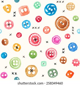 Vector seamless pattern with colorful watercolor buttons