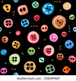 Vector seamless pattern with colorful watercolor buttons