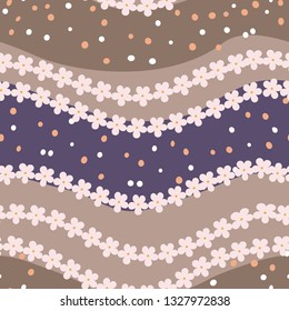 Vector of seamless pattern with colorful wavy stripes,dots and flowers