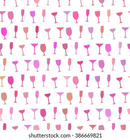 Vector seamless pattern with colorful wine glasses. Background for menu or web site.