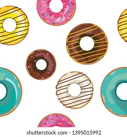 Vector seamless pattern with colorfull donuts. Texture, walpaper, print, background.