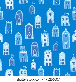 Vector seamless pattern for coloring book. Background with italian houses. Endless zentangle print.