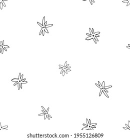 Vector seamless pattern with colorless contour flowers. Hand drawn illustration. Black and white ornament is perfect for minimal floral design, greeting card, wrapping paper, wallpaper, fabric textile