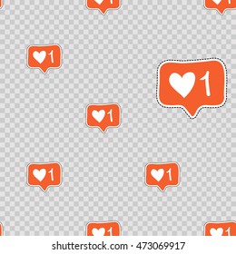 Vector seamless pattern with comic cloud with heart. Modern doodle pop art background formed badges, stickers or pins.