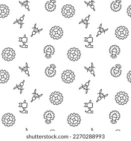 Vector seamless pattern of compass, construction worker, gear, cowheel, setting on white background. It can be used for printing on various surfaces 
