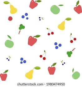 vector seamless pattern , composed of various fruits and berries - apples, pears, red currants, blueberries, cherries, watermelon, banana and orange