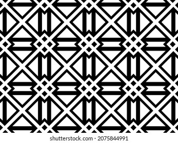 Vector seamless pattern, composition made of abstract elements and continuous lines forming a fabric pattern. Black elements on a white background. Pleasant design for textile, card, fabric. EPS 10.