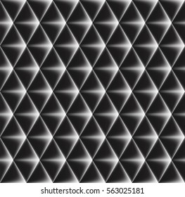 Vector seamless pattern of concave triangles with glowing edges. The illusion of three-dimensional image. 