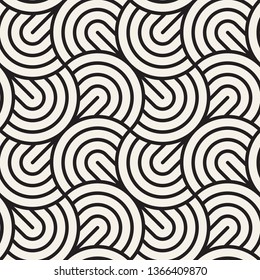 Vector seamless pattern. Concentric semi-circles. Geometric striped ornament. Round lines stylish background.
