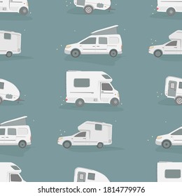Vector seamless pattern concept for camping trailers, travel mobile home, caravan. For design, paper, fabric, plastic.