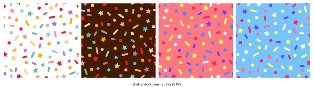 Vector Seamless Pattern with Confetti. Abstract Cute Color Texture for Kids' Birthday Party Decoration. Sweet Fun Sprinkles for Donuts, Ice Cream, Candies, Cakes and Cupcake Designs