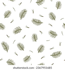 Vector seamless pattern with coniferous branches and needles on a white background