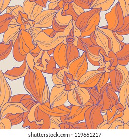 Vector Seamless pattern consist of Flowers. Beautiful Orchid