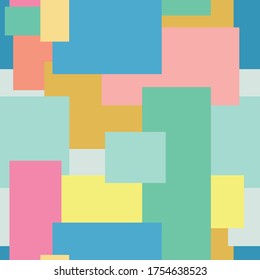 A vector seamless pattern consisting of many colored rectangles partially overlapping each other. Soft pastel trend colors. For fabric design, website design, social networks, books, laptop covers